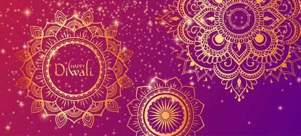 Banner gradiente hindu Diwali feliz com ornam tradicional dourado —  Vetores de Stock