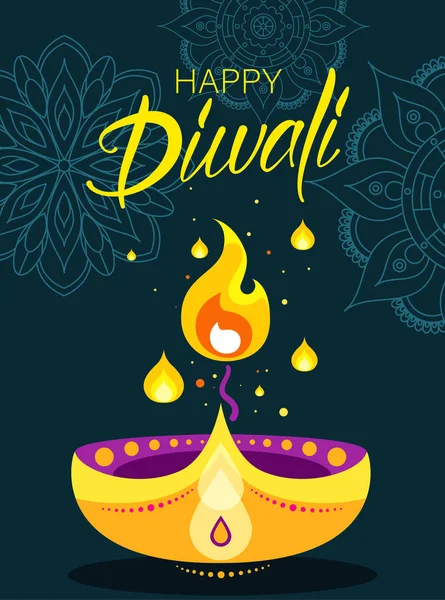 Happy Diwali Hindu cartão de saudação com lâmpada de óleo e vela . — Vetor de Stock