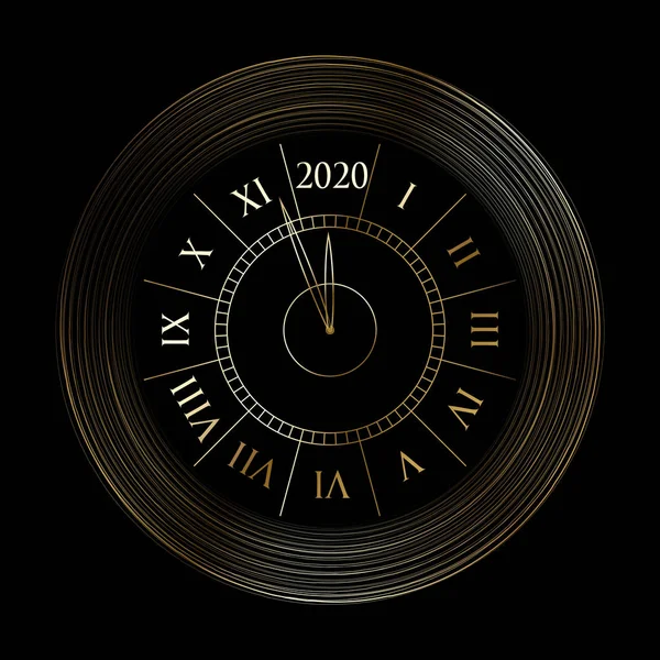 Decoración de Navidad y Año Nuevo 2020 con reloj dorado brillante . — Vector de stock