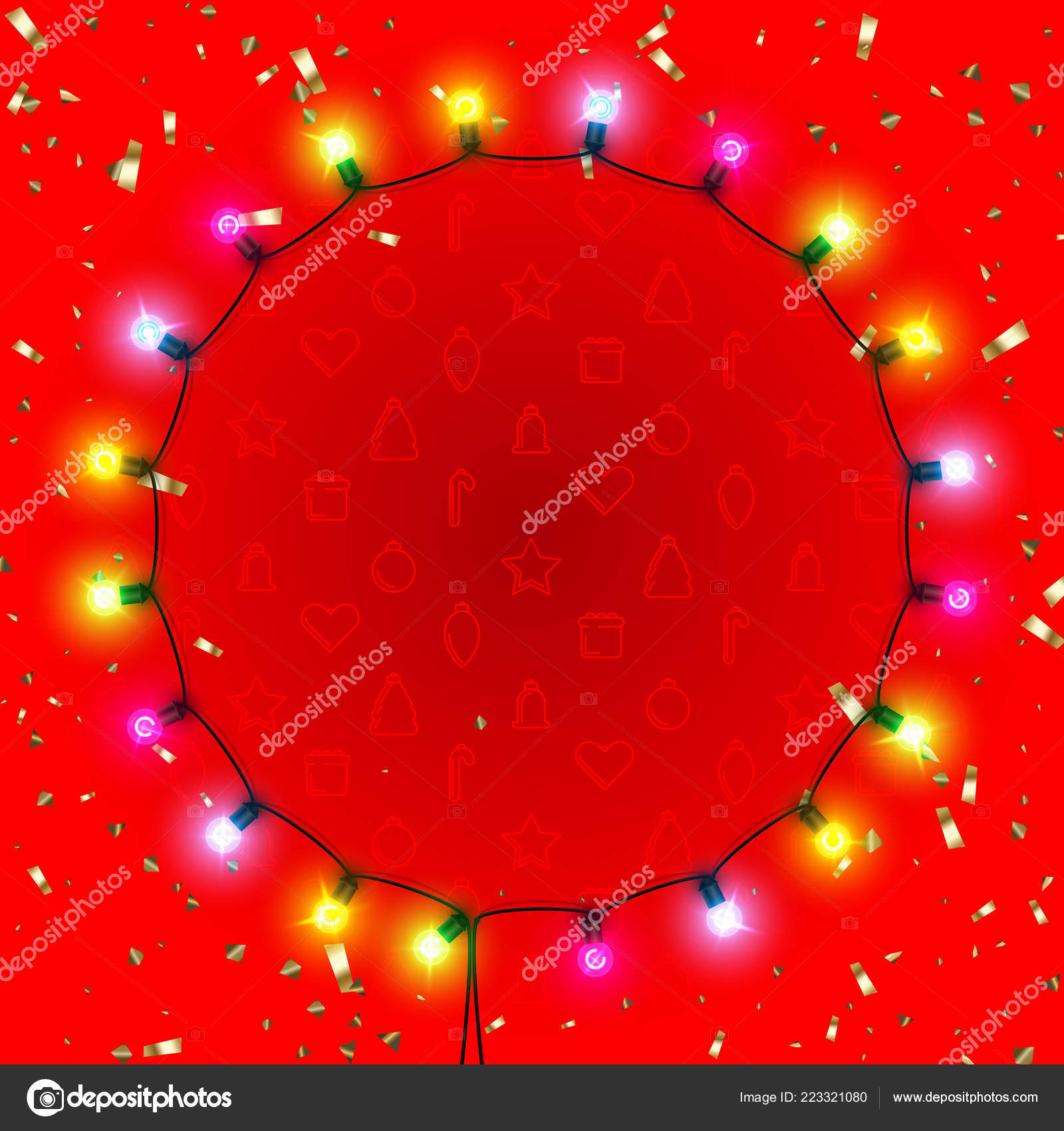 Red Round Background With Colorful Decorative Lanterns For Chris