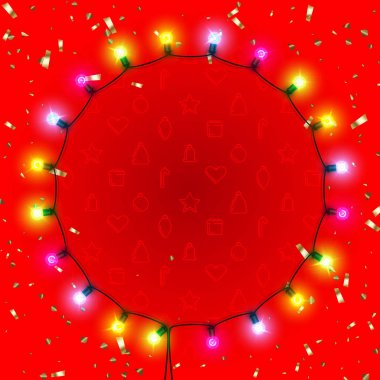 Red round background with colorful decorative lanterns for Chris clipart