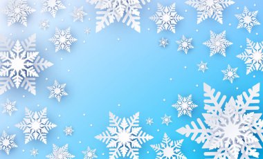 Mavi kış kar taneleri ile arka plan. Noel dekorasyon.