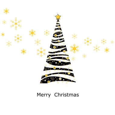 Neşeli Noel kartı soyut Noel ağacı ve kar taneleri