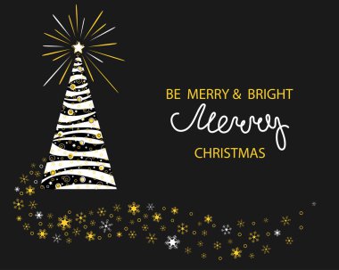 Merry Christmas card with abstract Christmas tree and snowflakes clipart