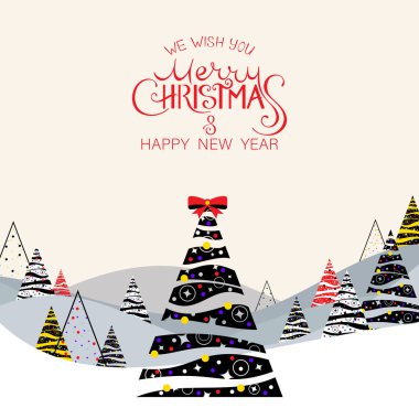 Soyut Noel ağacı ile Noel ve yeni yıl kartı.