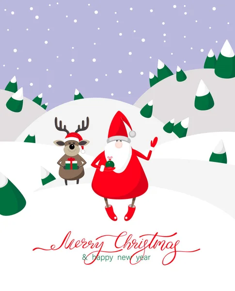 Frohe Weihnachten und ein gutes neues Jahr Plakat mit Weihnachtsmann und d — Stockvektor