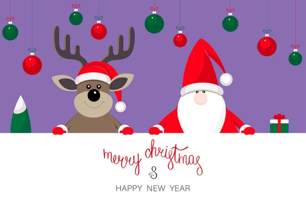 Рождественская и новогодняя открытка с Дедом Морозом и оленем . — стоковый вектор