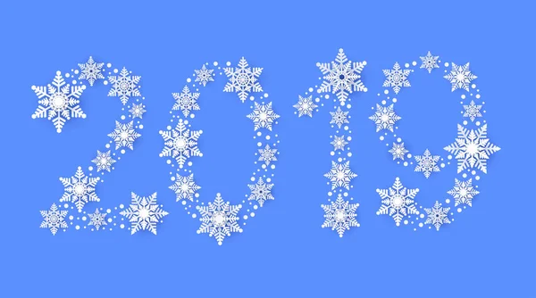 Felice anno nuovo 2019 sfondo con bellissimi fiocchi di neve . — Vettoriale Stock