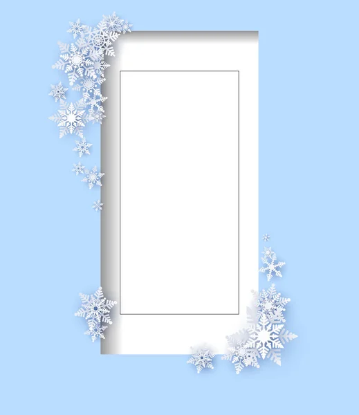 Kar taneleri ile mavi kış kartı şablonu. Noel dekorasyon. — Stok Vektör