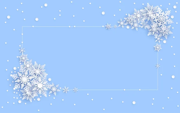 Modello di carta invernale blu con fiocchi di neve. Addobbi natalizi . — Vettoriale Stock