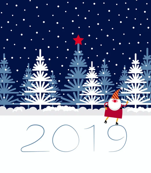 サンタ クロースとの幸せな新しい年 2019年グリーティング カード. — ストックベクタ