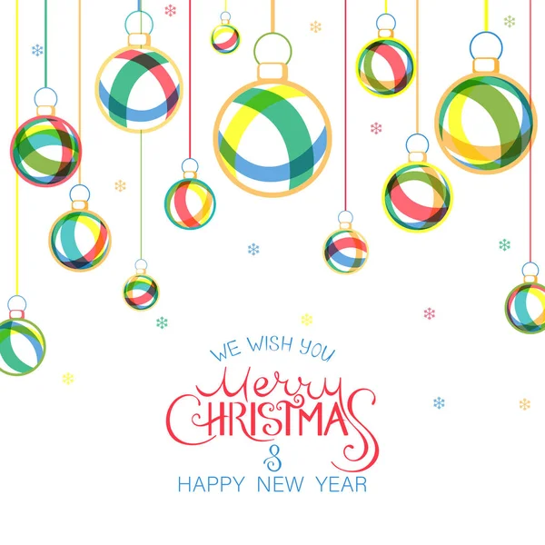 Tarjeta de felicitación de Navidad y Año Nuevo con bolas de Navidad . — Vector de stock