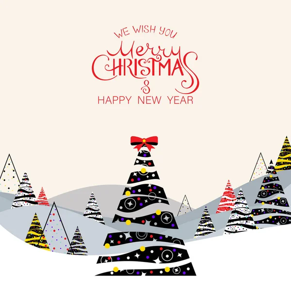 Weihnachts- und Neujahrskarte mit abstraktem Weihnachtsbaum. — Stockvektor