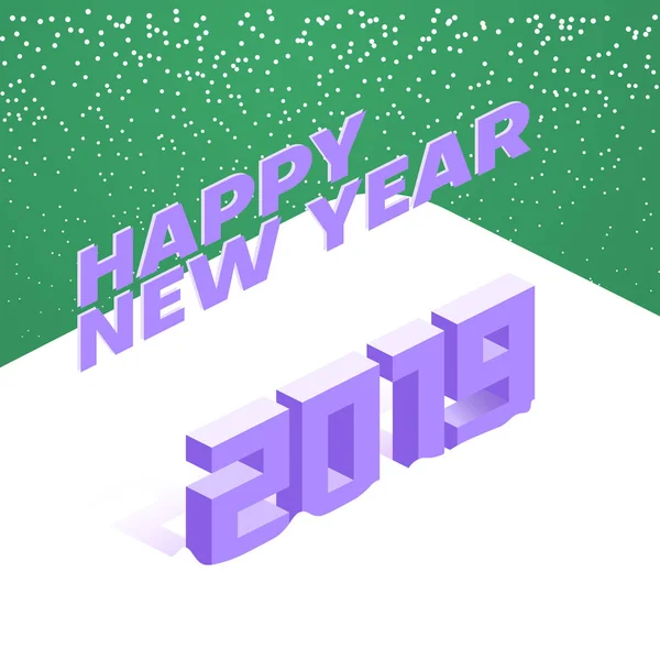 Bonne année 2019 affiche 3D créative avec neige . — Image vectorielle