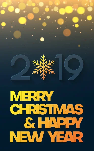 Feliz Navidad y Feliz Año Nuevo 2019 tarjeta brillante . — Vector de stock