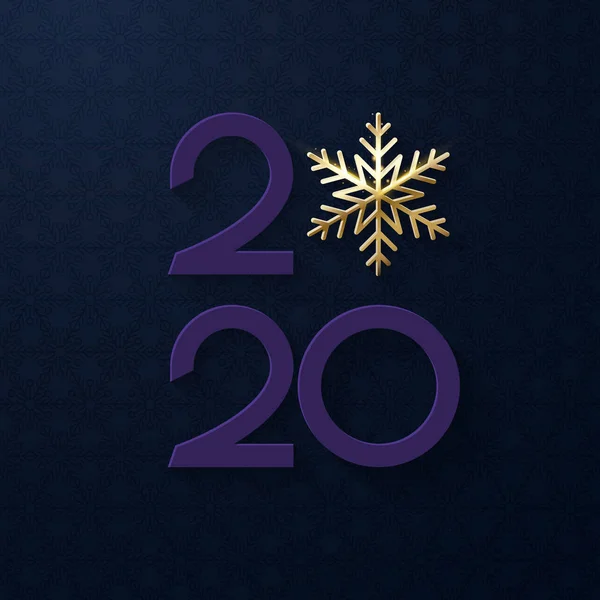 Ano Novo e Natal 2020 cartaz com floco de neve dourado . — Vetor de Stock