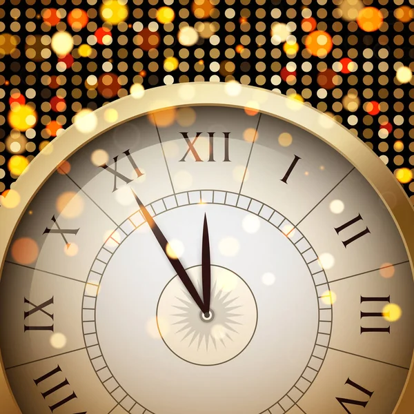 Gott nytt år blanka kort med gyllene rund klocka. — Stock vektor