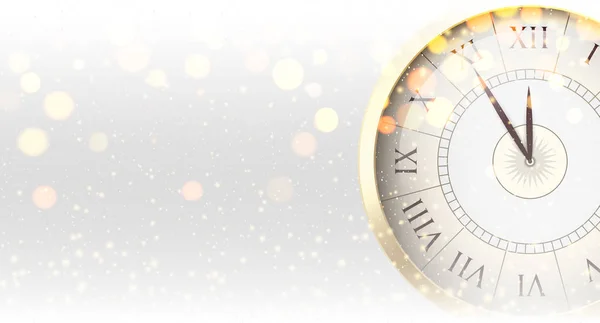 圣诞节和新年白色闪亮的横幅与金黄时钟. — 图库矢量图片