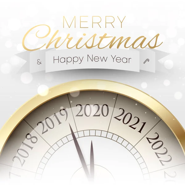 Frohe Weihnachten und ein gutes neues Jahr 2020 Karte mit Uhr. — Stockvektor