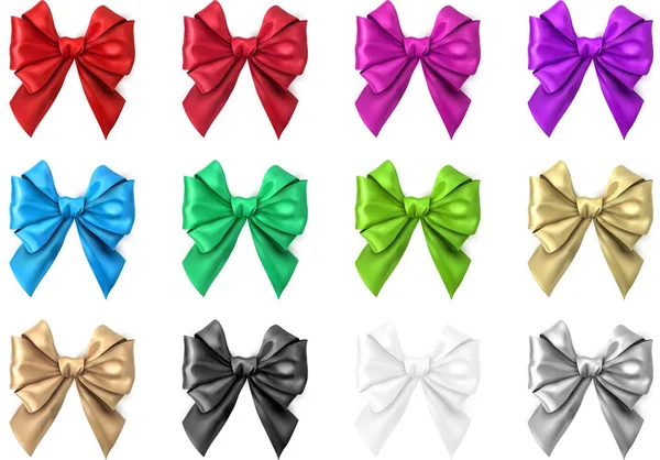 Colorful realistic satin bows isolated on white. — Stock Vector