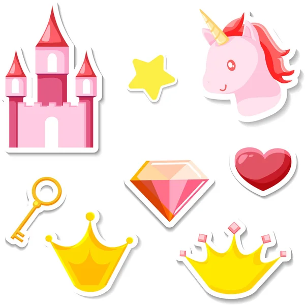 Pink prinsess stickers isolated on white. — Stock Vector