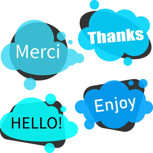 Nubes Azules Con Merci Hola Gracias Disfruta Carteles Aislados Sobre — Vector de stock