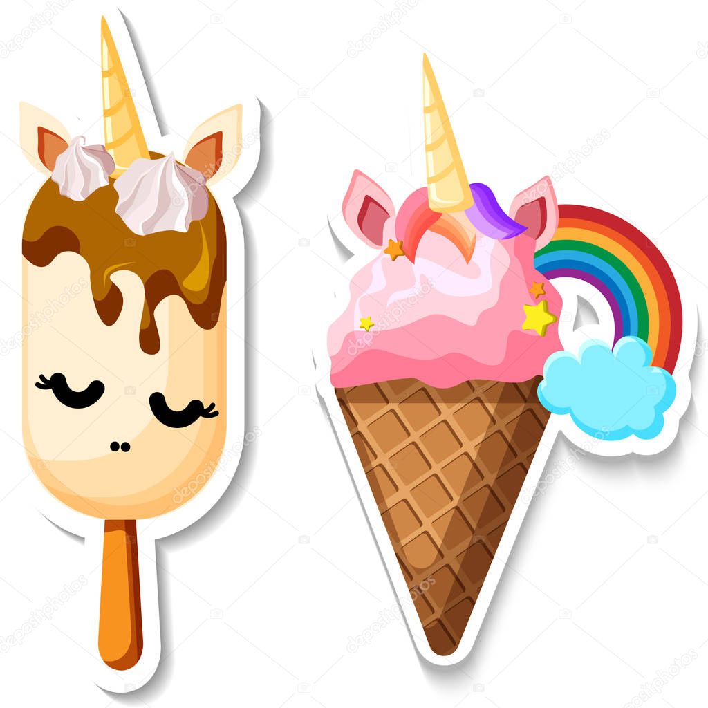 Funny ice cream stickers isolated on white.