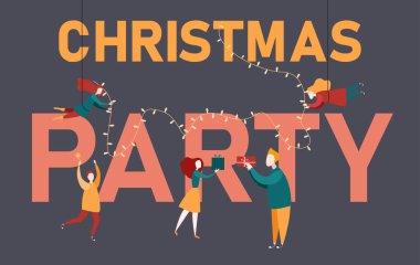 Noel partisi poster, davet veya kitapçık insanlarla.