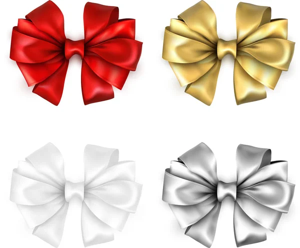 Colorful realistic satin bows isolated on white. — Stock Vector