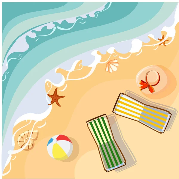 Nyaraló kártya beach és a nyugágyak. — Stock Vector