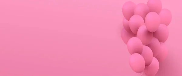 Bandiera festiva rosa con palloncini 3D realistici . — Vettoriale Stock