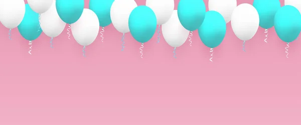 Розовый праздничный плакат с реалистичными 3D воздушными шарами . — стоковый вектор