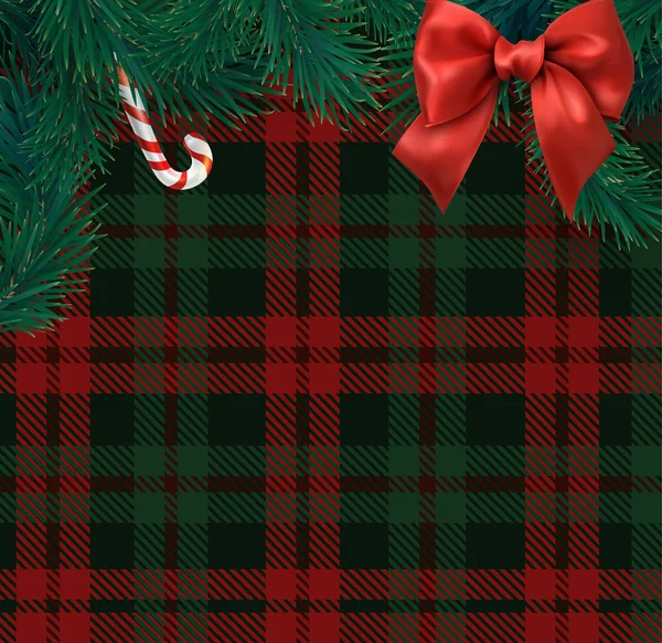 Noël et Nouvel An fond avec motif à carreaux, sapin br — Image vectorielle