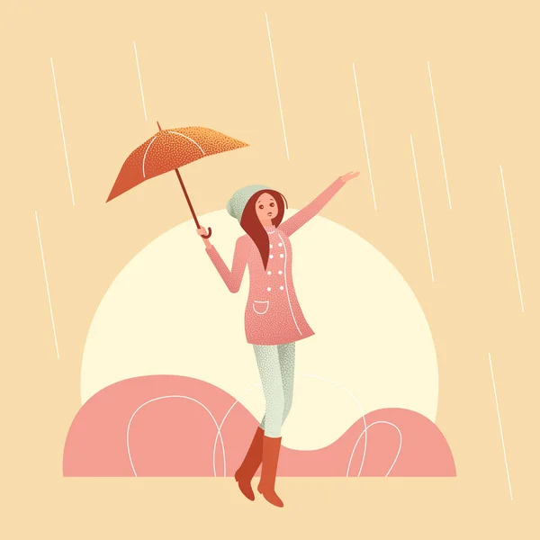 Girl with umbrella walks in the rain. — Stock Vector