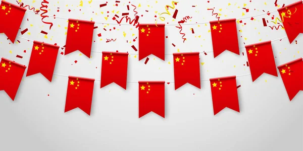 Feestelijke achtergrond met chinese nationale vlaggen. — Stockvector