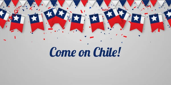 Давайте Чили Белый Праздничный Фон Национальными Флагами Конфетти Векторная Иллюстрация — стоковый вектор
