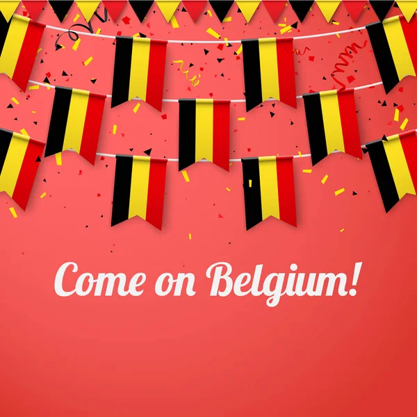 Vamos Bélgica Antecedentes con banderas nacionales . — Vector de stock