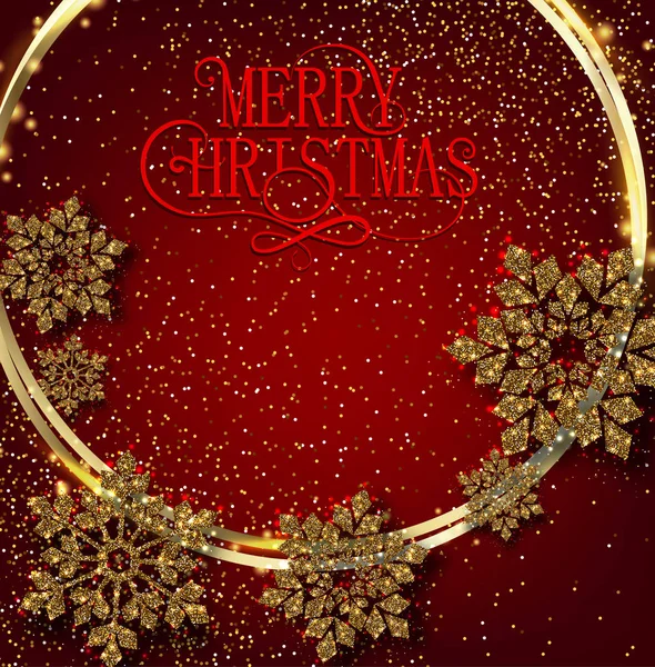 Tarjeta de felicitación roja brillante Feliz Navidad con hermoso sn dorado — Vector de stock