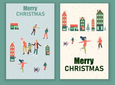 Neşeli Noel kartları insanlarla CI Noel tatili geçirmek