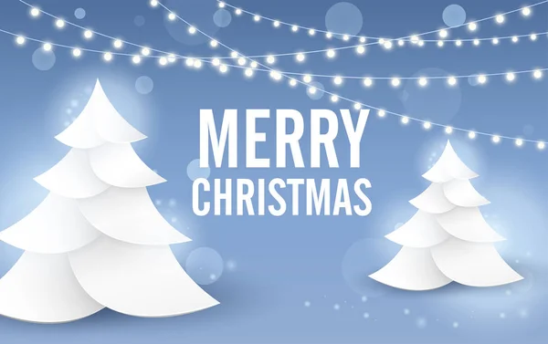 Feliz tarjeta de Navidad con árboles de Navidad de papel y decorativo l — Vector de stock