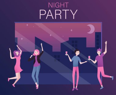 Gece parti poster ya da mutlu insanlar davetle.