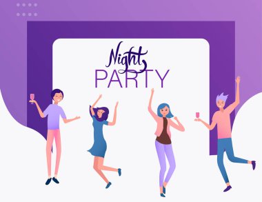 Gece parti poster mutlu dans eden insanlarla. 