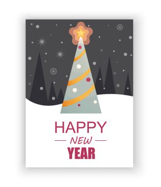 Mutlu yeni yıl tebrik kartı ile soyut Noel ağacı. 