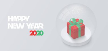 Cam top içinde 3d hediye ile mutlu yeni yıl 2020 kartı.