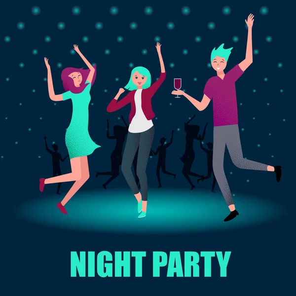 Party-Plakat mit fröhlich tanzenden Menschen. — Stockvektor