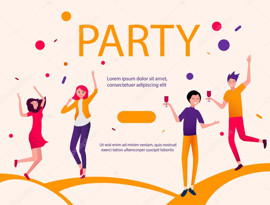 Party poster or invitation template with happy people.