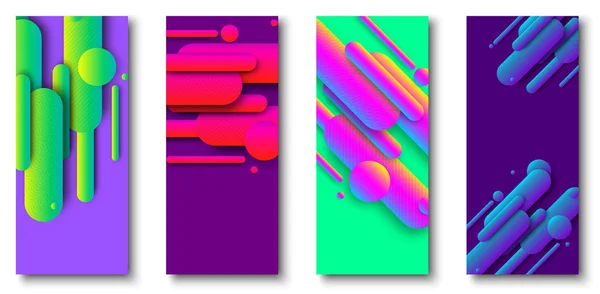 Grüne und lila Karten mit abstrakten bunten Mustern. — Stockvektor