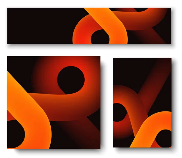 Black backgrounds with orange abstract loops pattern. — Stock Vector