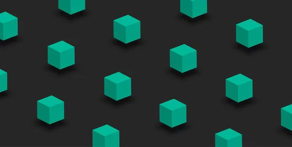 Grauer Hintergrund mit grünem geometrischen 3D-Würfelmuster. — Stockvektor