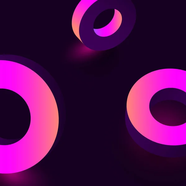 Розовые геометрические 3d кольца на фиолетовом фоне . — стоковый вектор